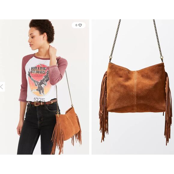 VTG ECOTE Caramel Brown Suede Leather Fringe Pouch Crossbody Bag Chain VGUC - Picture 3 of 7